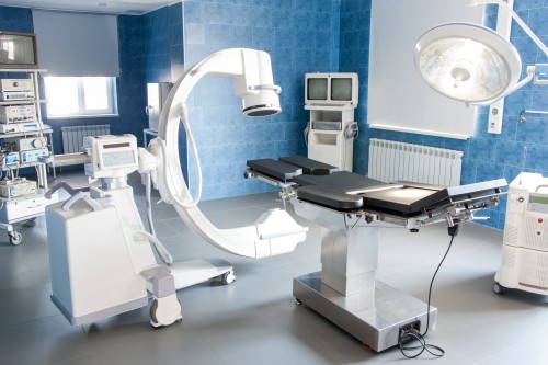 operating room with X-ray medical scan in hospital.